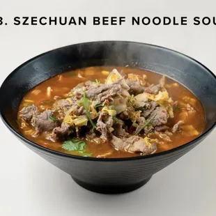 a bowl of beef noodle soup