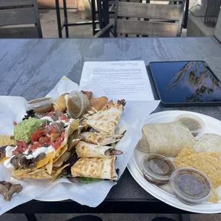 Zoe&apos;s sampler and Surf and Turf Burrito