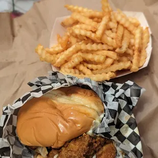 fried chicken sandwich and fries