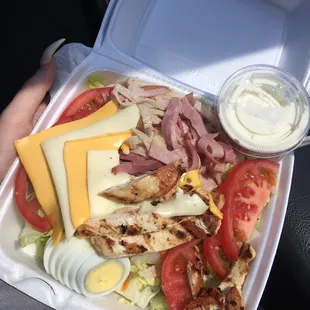 Chef salad w/ extra chicken  will be coming back to try the burgers !!!
