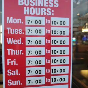 Hours of operation