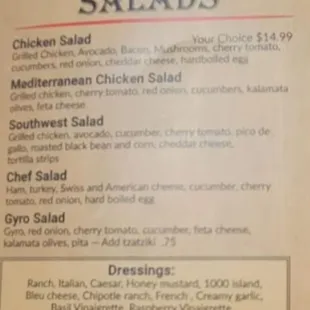 The salad menu.