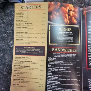 First page inside of menu