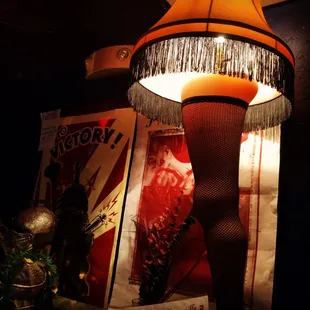 a lamp in a dark room