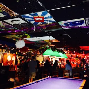 a pool table in a bar