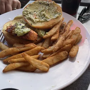 Salmon finger on a bun.