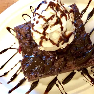 Homemade brownie with vanilla ice cream