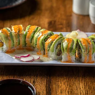 a close up of a plate of sushi