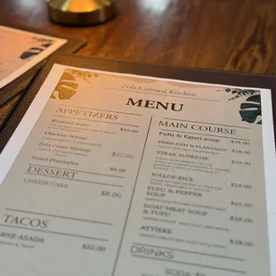 Food Menu, Fufu, Authentic Nigerian food, appetizers, tacos, drinks, dessert