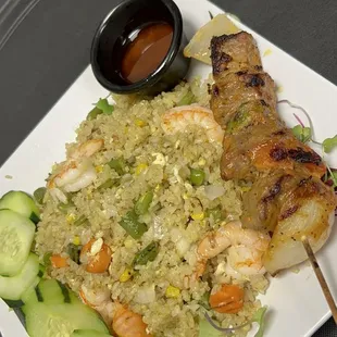 Vietnamese Fried Rice with Roasted Meat and side special sauce