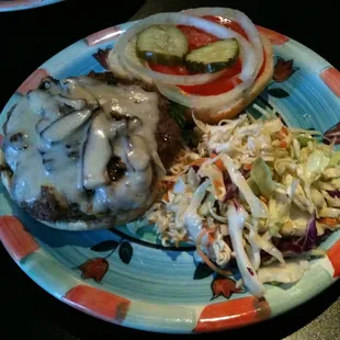 The Mushroom &amp; Swiss Burger w/Asian Slaw!