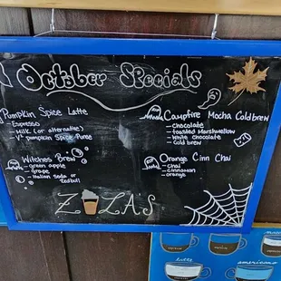 a chalk board with a menu