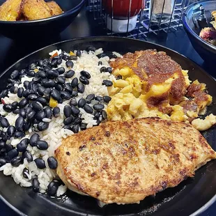 Island Spice Chicken, Black Beans and Rice, Macaroni &amp; Cheese
