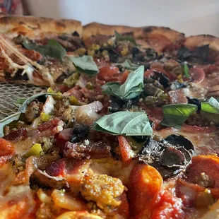 a close up of a pizza