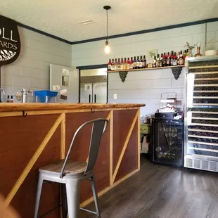 a bar with a wine cooler