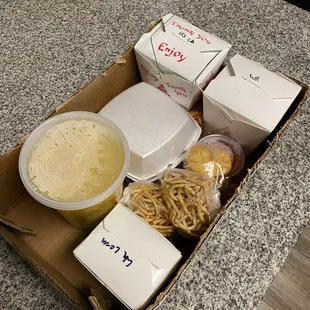 Wonton Egg Drop Soup, Chicken lo Chicken Chow Mein