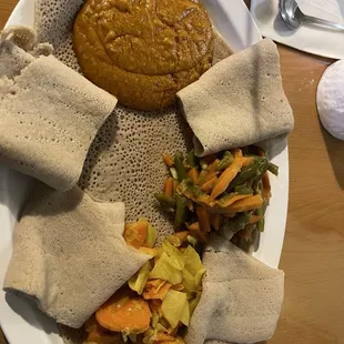 Veggie combo: cabbage and carrot, Green Beans and Carrot, and Chickpea stew