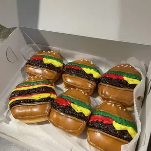 Custom Burger Donut with Maple and Chocolate Frosting!