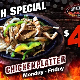 chicken and peppers in a bowl