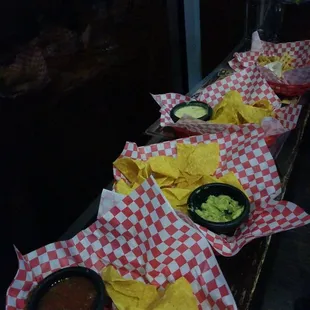 Tried the guac salsa and queso,  all terrible.