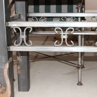 a metal table and chairs