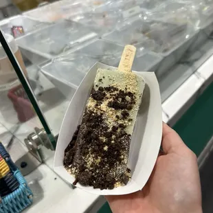 Matcha with Oreos and Graham cracker, dipped in white chocolate