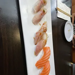 Black Snapper, Amberjack, Salmon Sushi