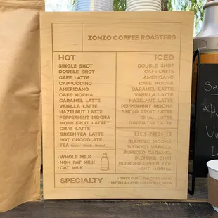 One of our event menus, full of standards and specials.