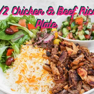 1/2 Chicken &amp; 1/2 Beef Rice Plate