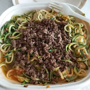 Ground beef marinara zoodle,  as delivered