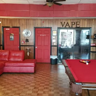 Our lounge side. Pool table always available for our customers!