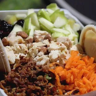 No. 5 Fresh mixed greens, chicken, crisp bacon, apples, cranberries, shredded carrots, roasted almonds, Zookz creamy apple mustard dressing