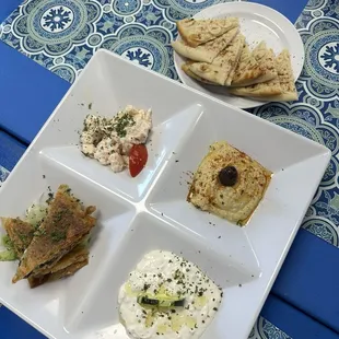 1. Platter Zorba&apos;s (with Spanakopita, Hummus, Tzatziki, and Taramosalata)