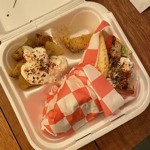 Chicken pita and Greek potatoes