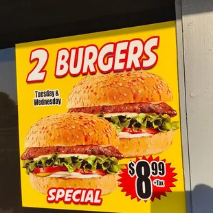 Great burger deal on Tuesdays and Wednesdays