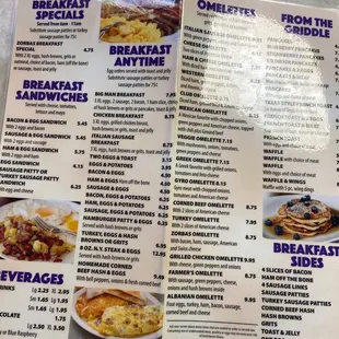 Breakfast menu