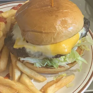 Our burgers are charbroiled half pound mouth watering.!!