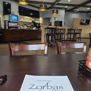 Menu and empty dining area