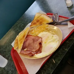 Ham breakfast. More hash brown under the toast