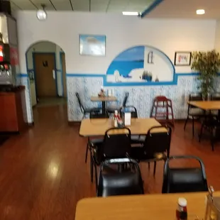 Small seating area andn the restrooms behind it