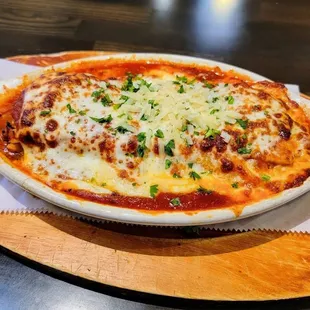 a cheesy pizza