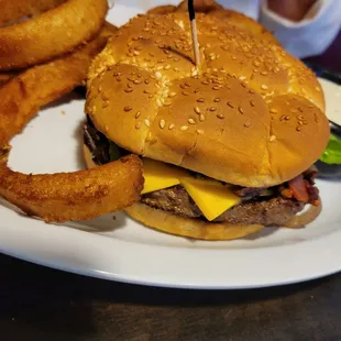 Burger with onion rings