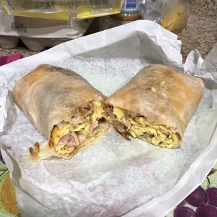 Breakfast ham burrito