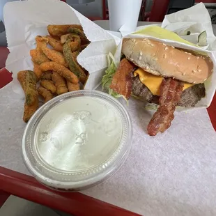 Bacon Burger combo exchange the French fries with Fried Zucchini. Comes with ranch dressing