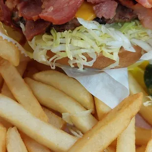 Zorba burger with fries!