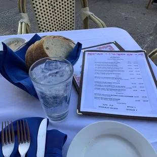 Bread basket and wine menu