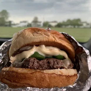 a cheeseburger on a bun