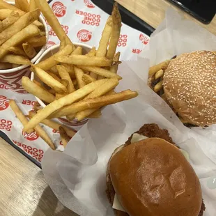 Side Fries, Crispy Chicken Burger, Cheeseburger