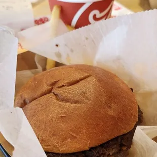 Plain burger and well done fries.