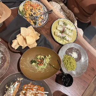 Spicy street corn, creamy salsa verde enchiladas and the enchilada combo with creamy chipotle